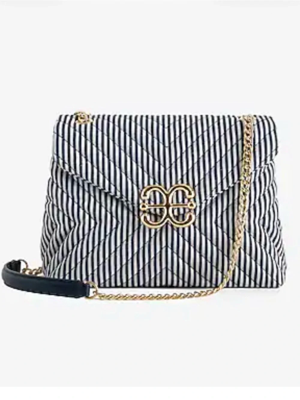 Express NWT Quilted Crossbody - Navy & White with Gold Chain - Picture 1 of 7